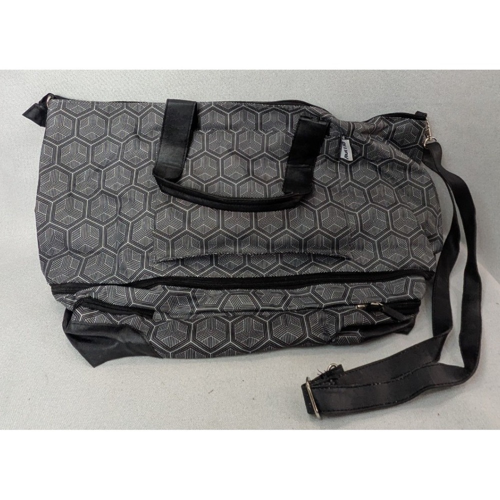 RuMe Escape Bag Travel Tote Gray Black Geometric Large NEW Expandable Shoe Bag